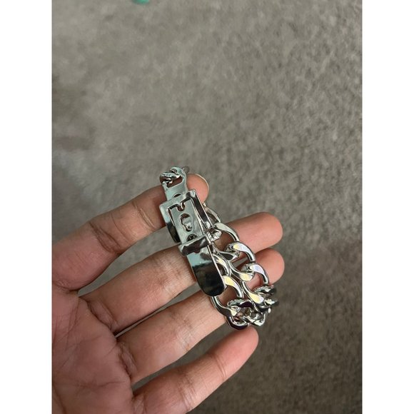 silver chain curb bracelet fat buckle chunky belt punk bangle bold statement - Picture 7 of 8